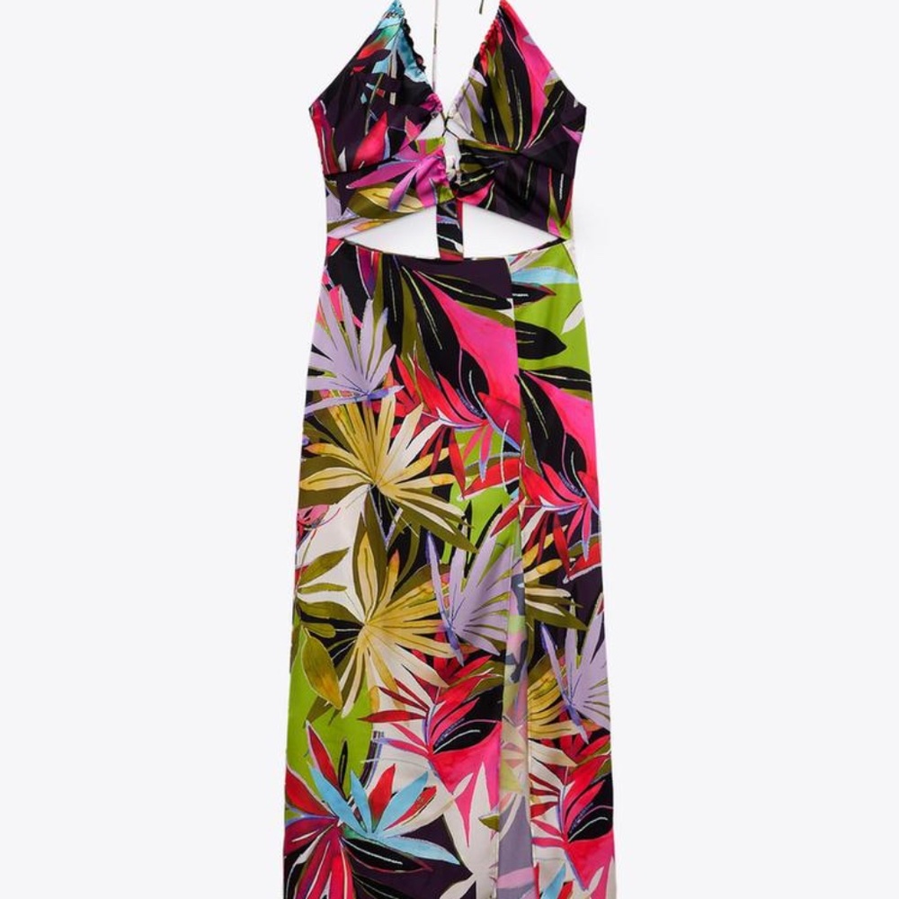 Zara Tropical Print Cut-out Dress(M)
